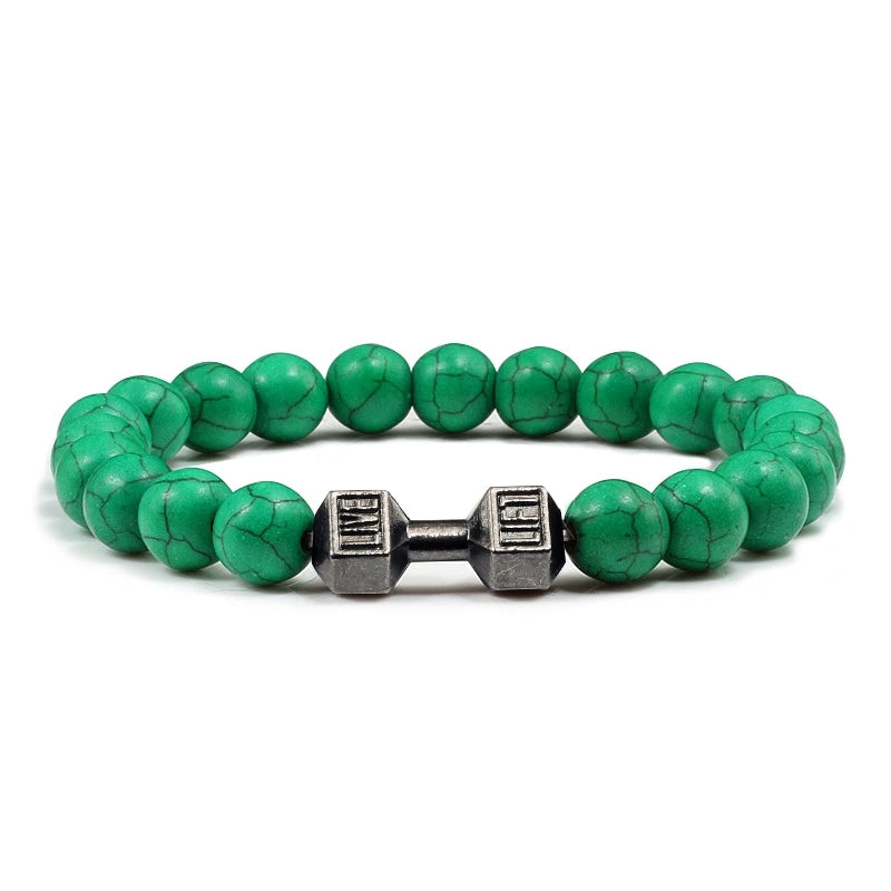 Pulsera de piedra volcánica Natural para hombre, cuentas blancas Lave negras mate, pulseras de hilo con mancuernas, joyería de Fitness con barra para mujer